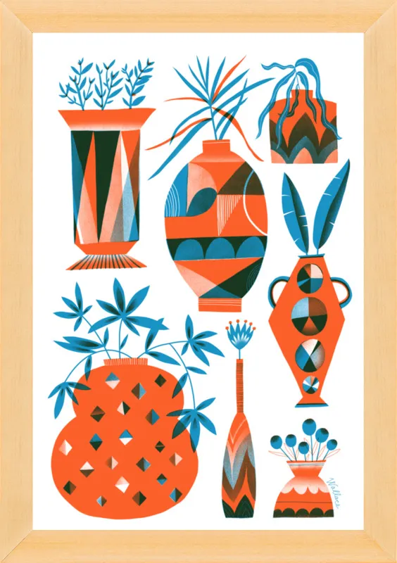 Risograph Vases: vermillion and pacific by Erin Wallace for Artfully Walls