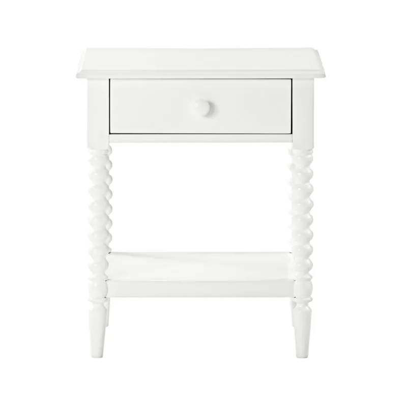 Jenny Lind 21" White Wood Spindle Kids Nightstand with Drawer