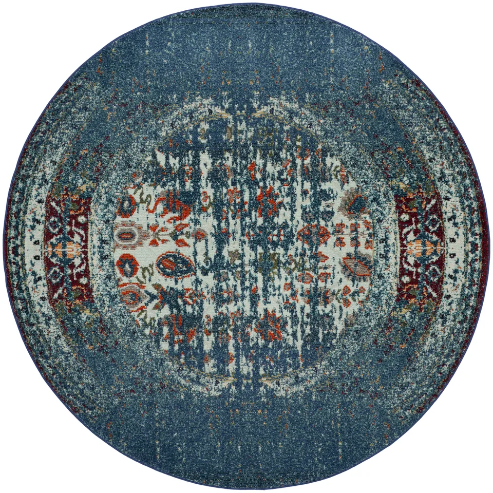 Arlo Home Woven Area Rug, MNC208V, Blue/Ivory,  6' 7" X 6' 7" Round