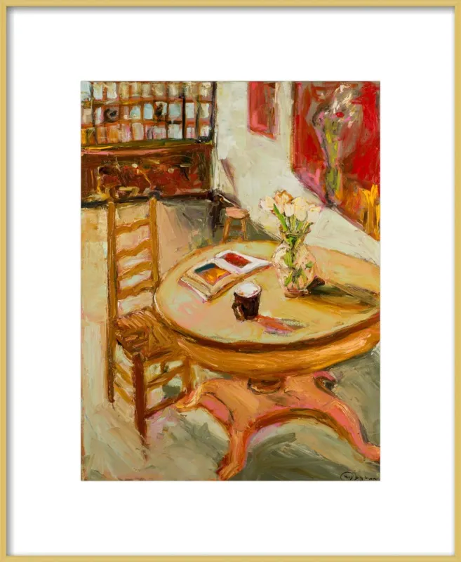 Still Life with open book on table by Ana Guzman for Artfully Walls