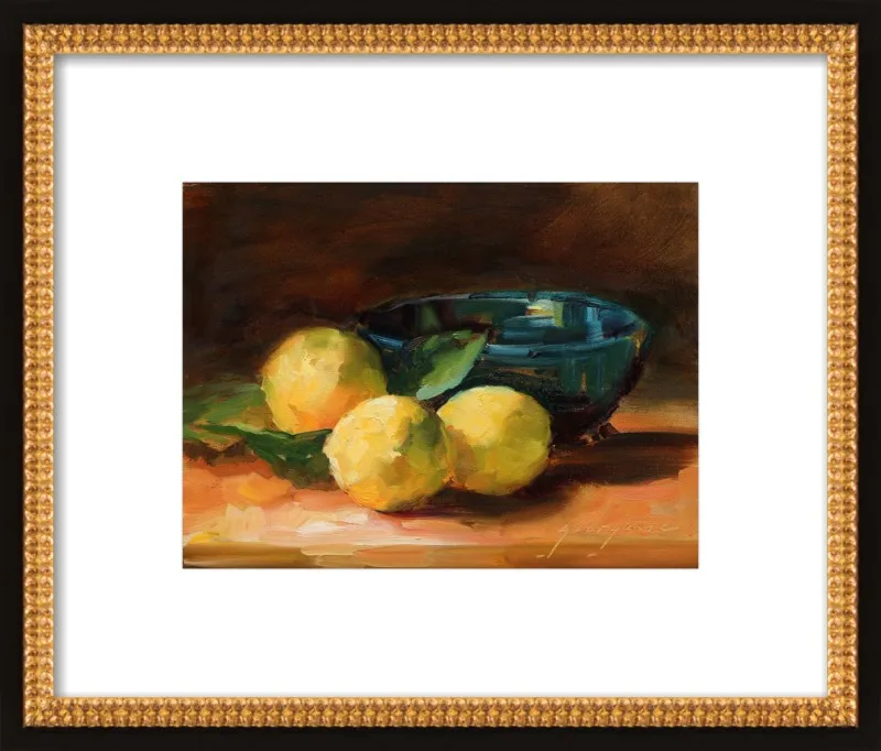 Lemons and Blue Bowl by Georgesse Gomez for Artfully Walls