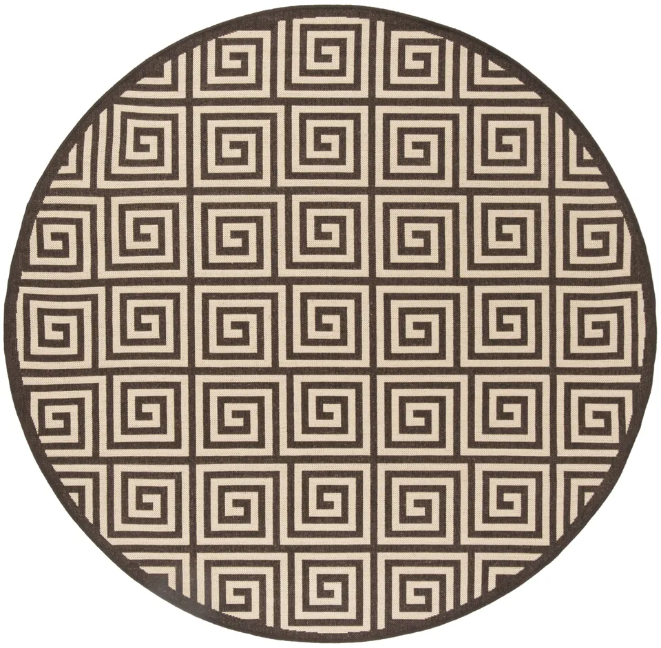 Arlo Home Indoor/Outdoor Woven Area Rug, LND129U, Cream/Brown,  6' 7" X 6' 7" Round