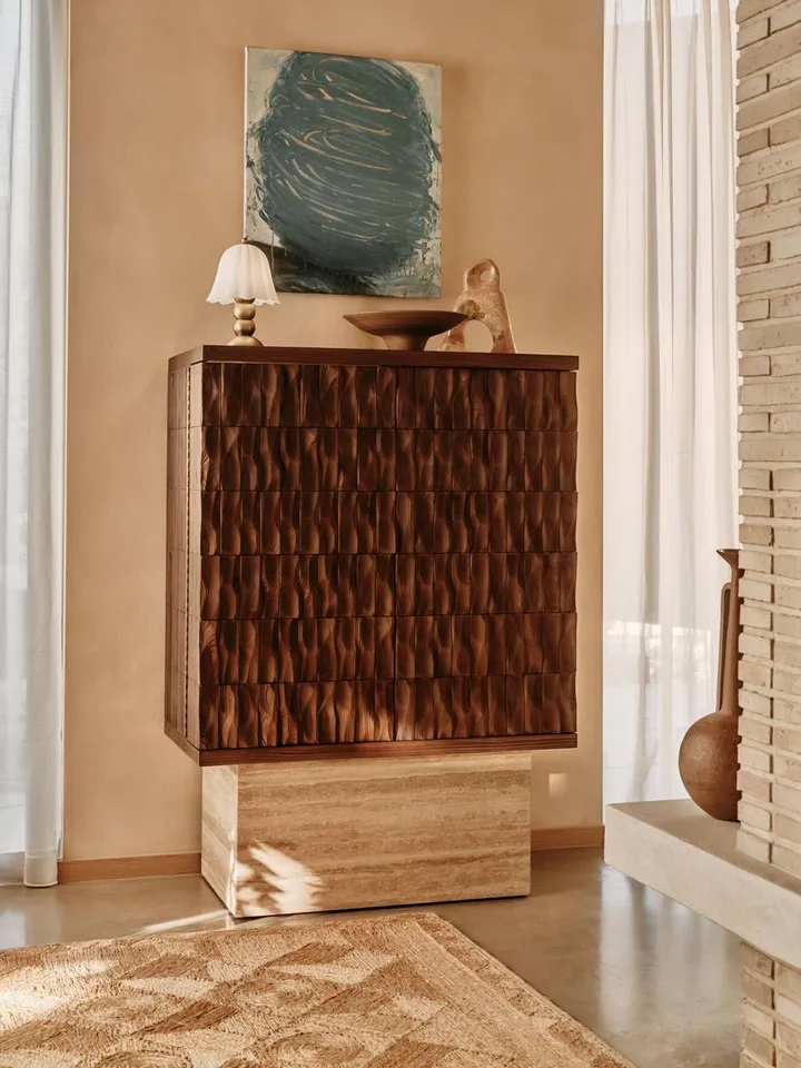 Alani Bar Cabinet, Travertine, US