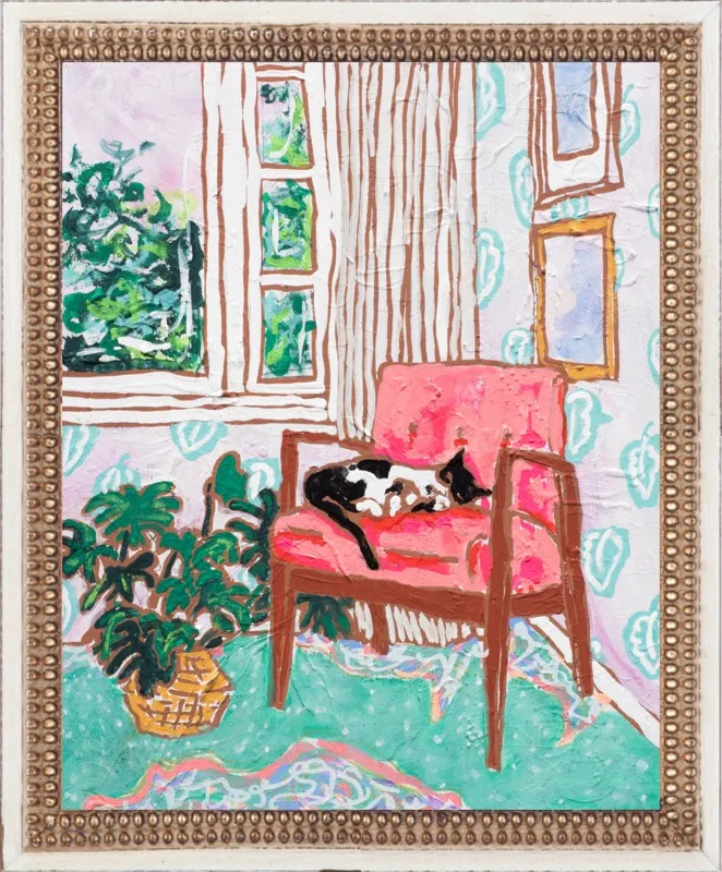 Cat Nap: Tuxedo Cat Napping in Mid-Century Chair by Lara Lee Meintjes for Artfully Walls