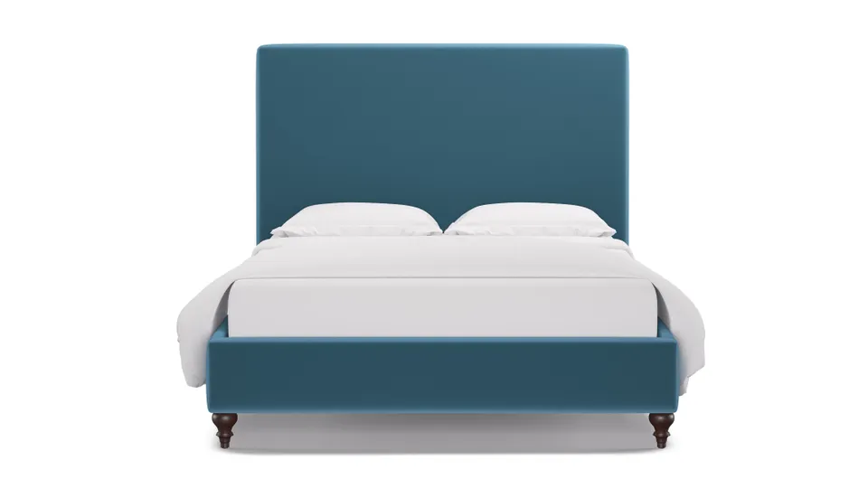 Classic Bed, French Performance Plush Velvet, Espresso Traditional Turned Leg, Twin