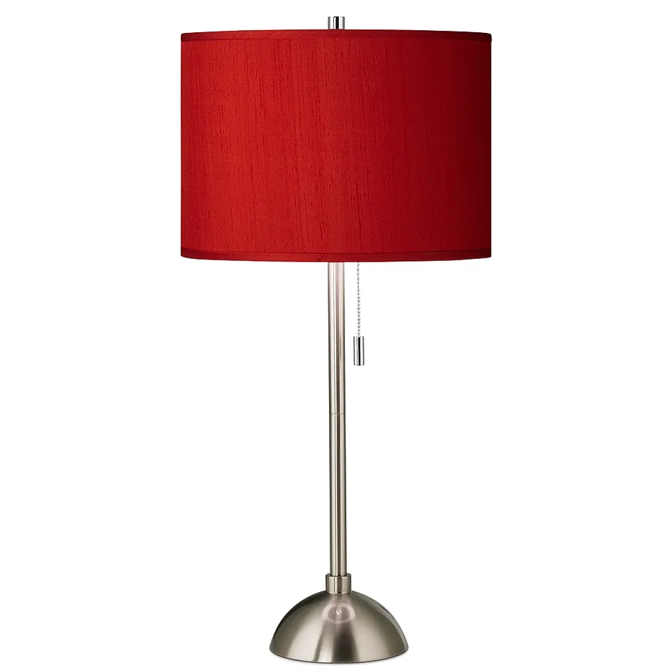 Possini Euro 28" Red Faux Silk and Brushed Nickel Modern Table Lamp