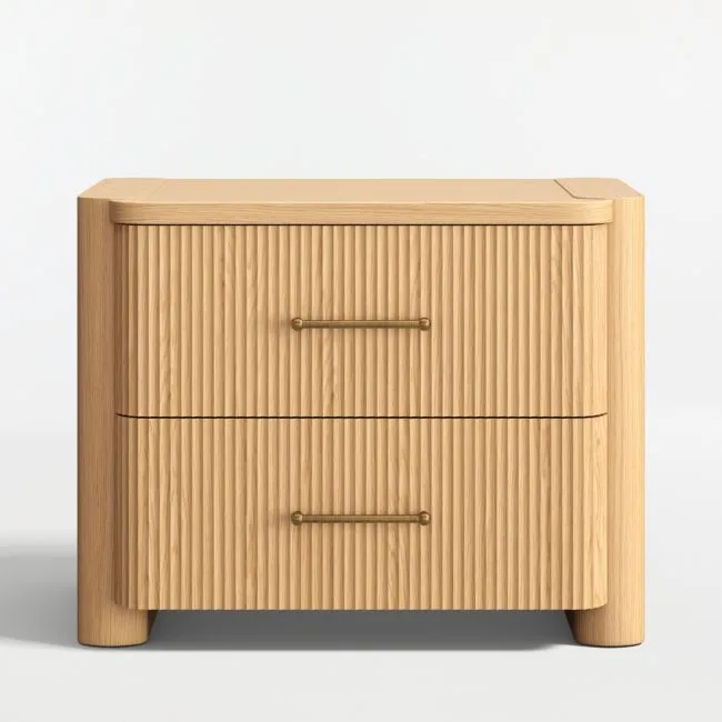 Kensington 29" White Oak Wood Fluted Charging Nightstand
