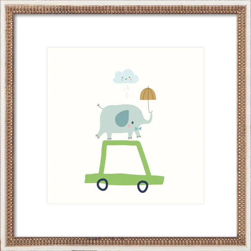 Retro Elephant and Car by Sarah Betz - Little Cube for Artfully Walls