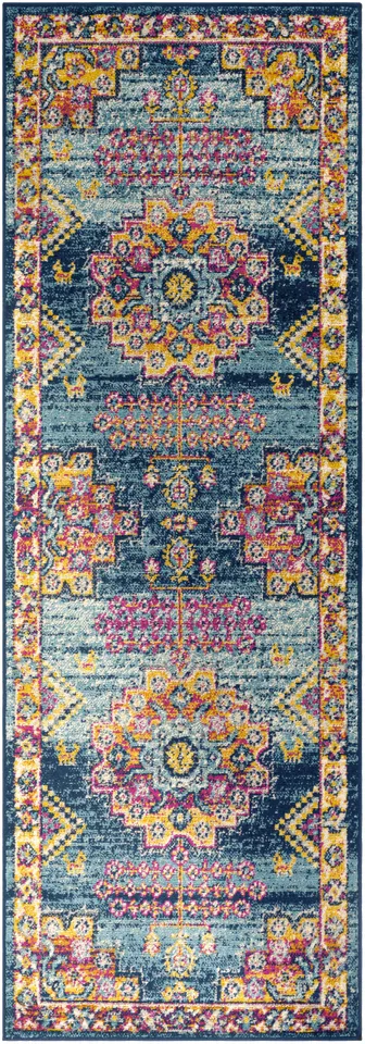 Elaziz Blue Indoor 2'7" x 7'7" Machine Woven Rug