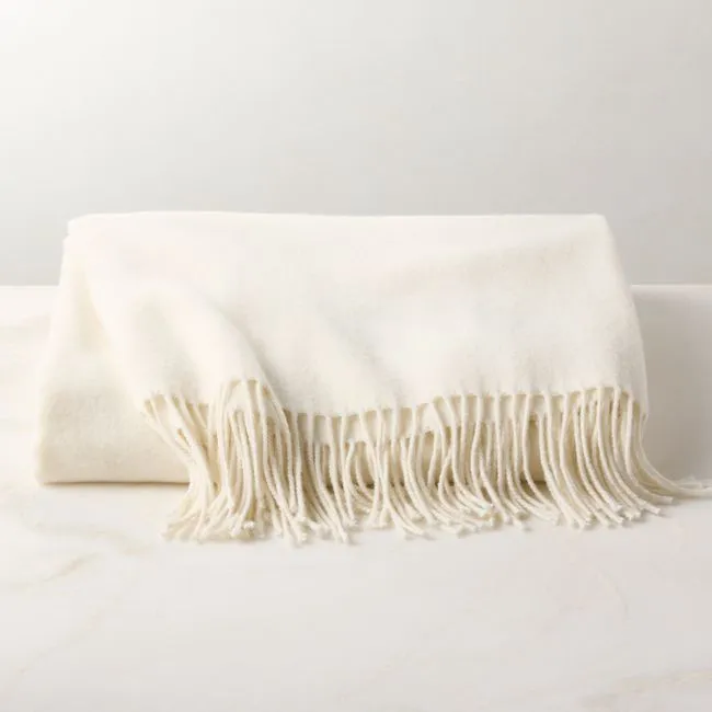Nido Warm White Wool Blend Throw Blanket 55"x60"