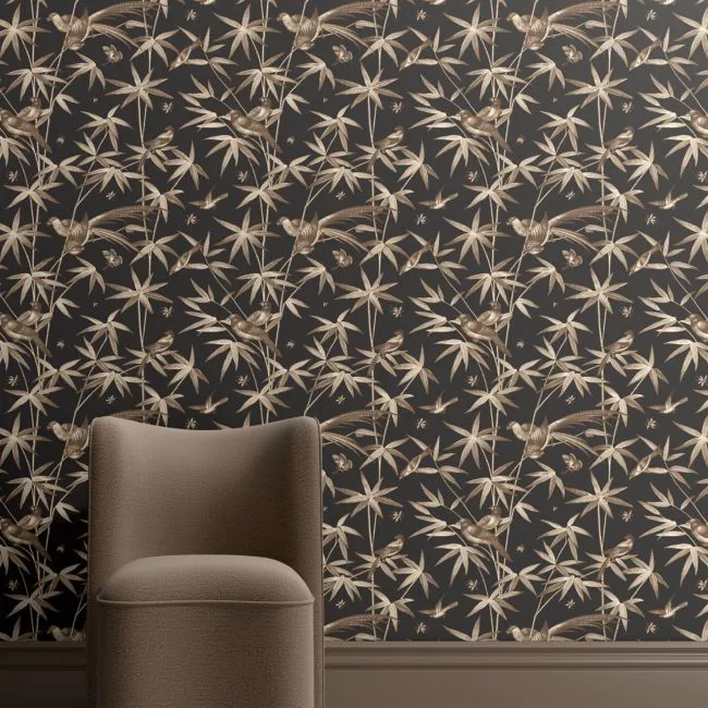 Finch Black Botanical Wallpaper