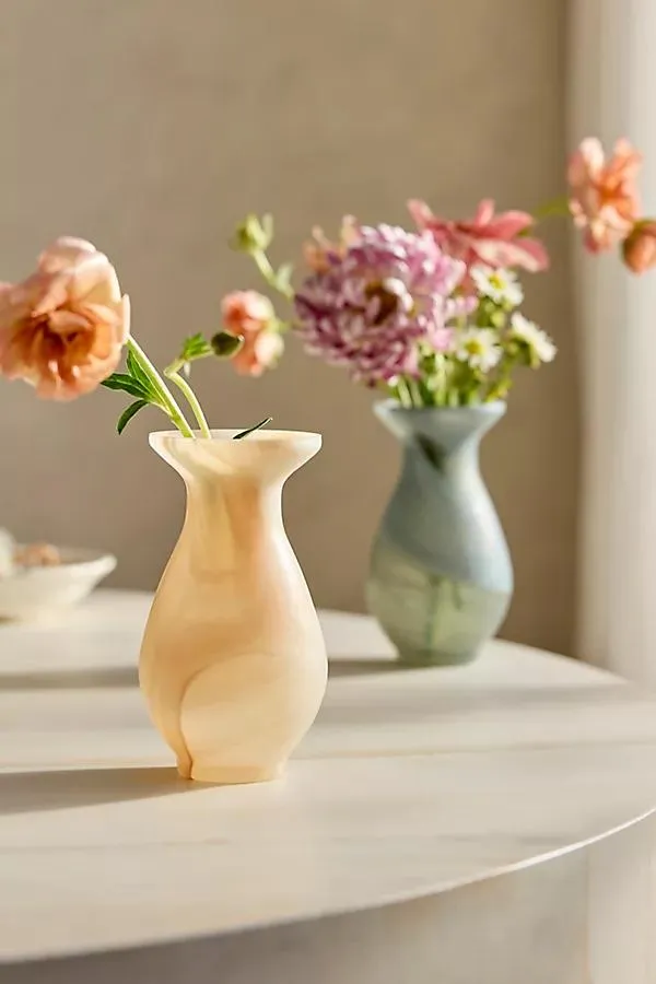 Milky Swirl Glass Bud Vase, Flare Neck