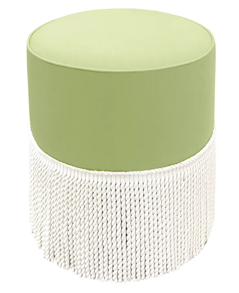 THE TIGHT ROUND OTTOMAN :: CLASSIC LINEN // CELADON - 17" Diameter X 19" Height Without Bullion / Celadon