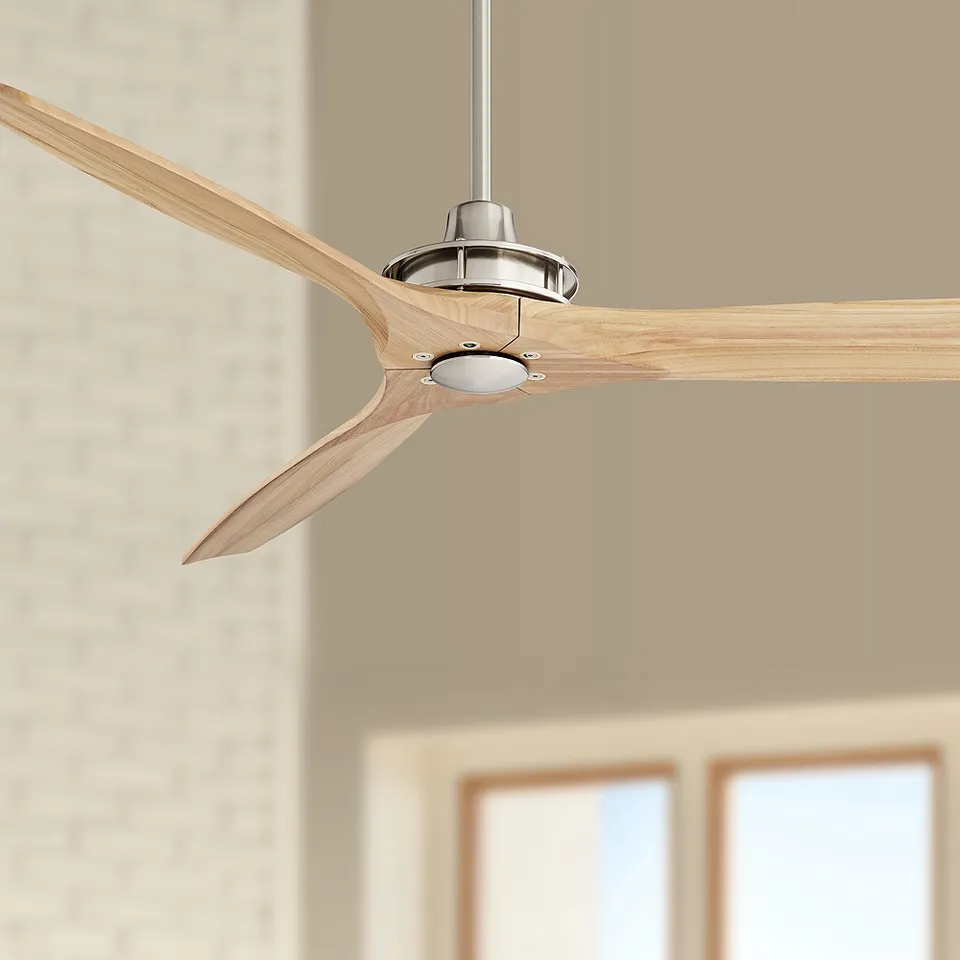 52" Windspun Brushed Nickel and Natural Wood Ceiling Fan with Remote