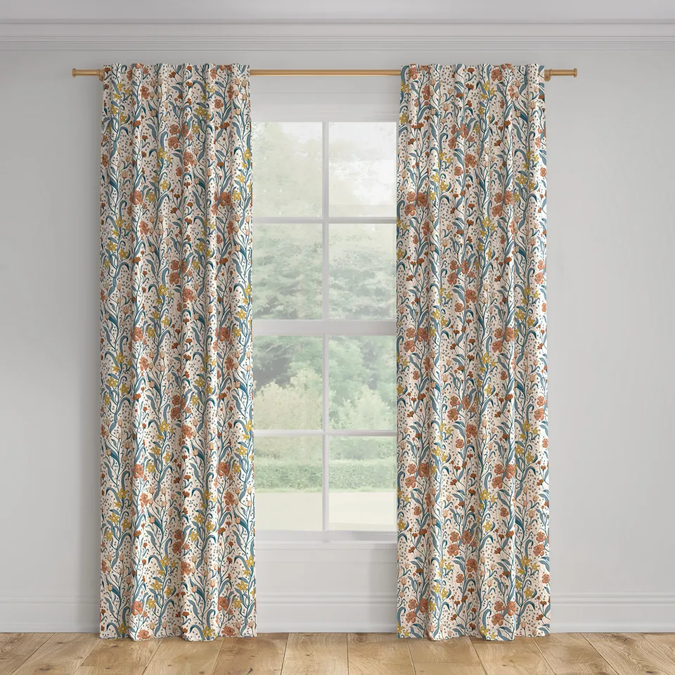 Printed Linen Curtain, Sienna Bloomsbury, 50" x 108", Unlined