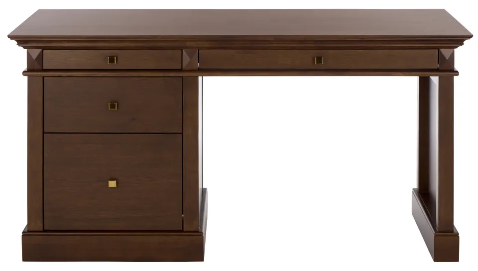 Francesco 4 Drawer Wood Desk - Walnut / Brass