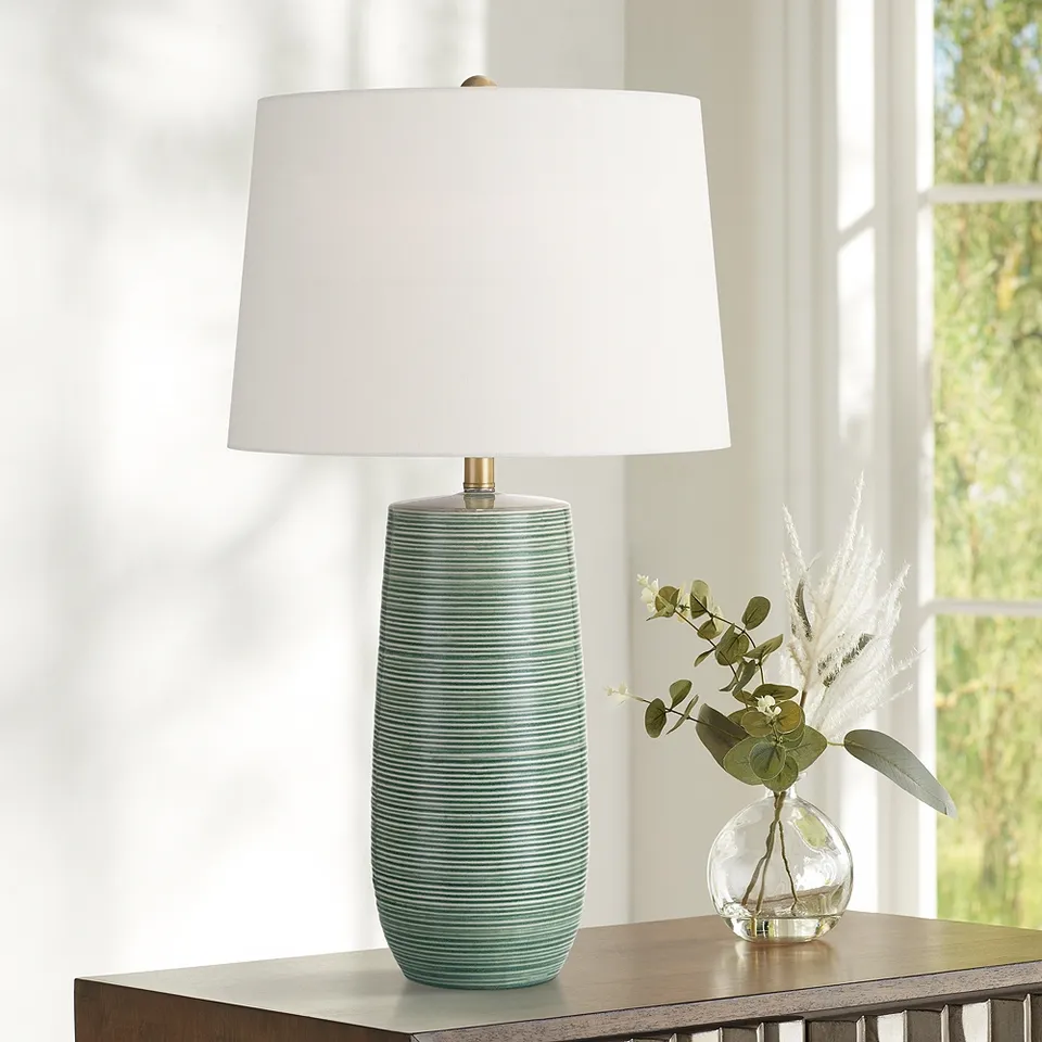 Kerry 28 1/2" High Green Stripes Ceramic Table Lamp