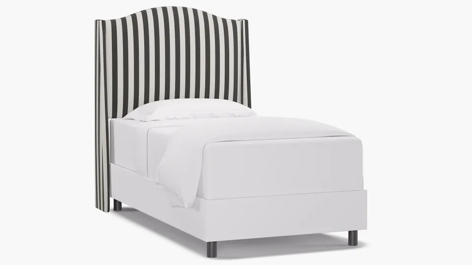 Classic Wingback Headboard, Ink Cabana Stripe, Twin