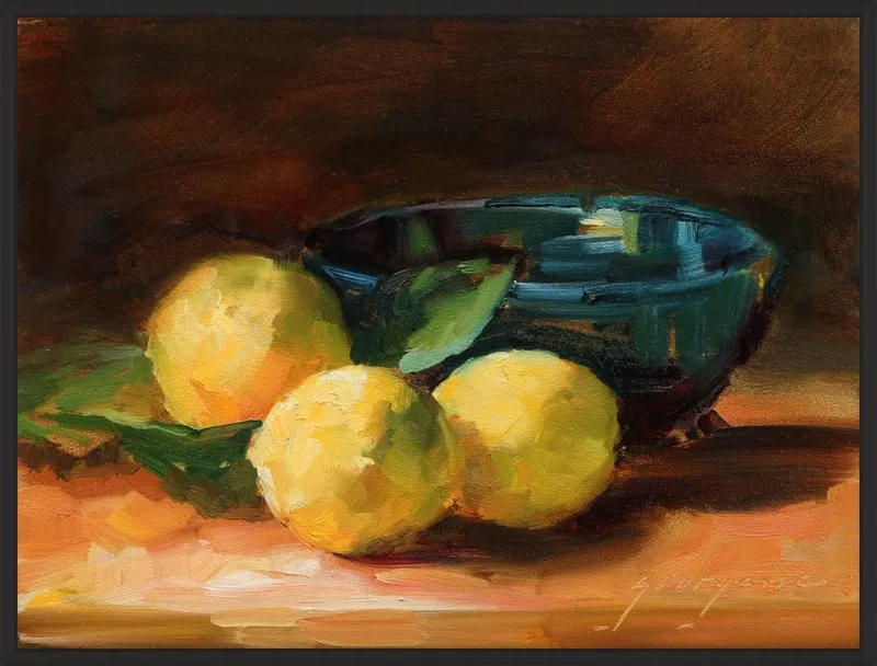 Lemons and Blue Bowl by Georgesse Gomez for Artfully Walls