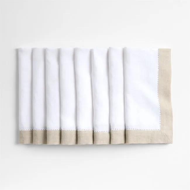 Marin Natural and Cream European Linen Napkins with Hemstitch, Set of 8