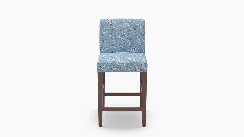 Signature Dining Counter Stool, Blue Aviary, Walnut Square Tapered Leg