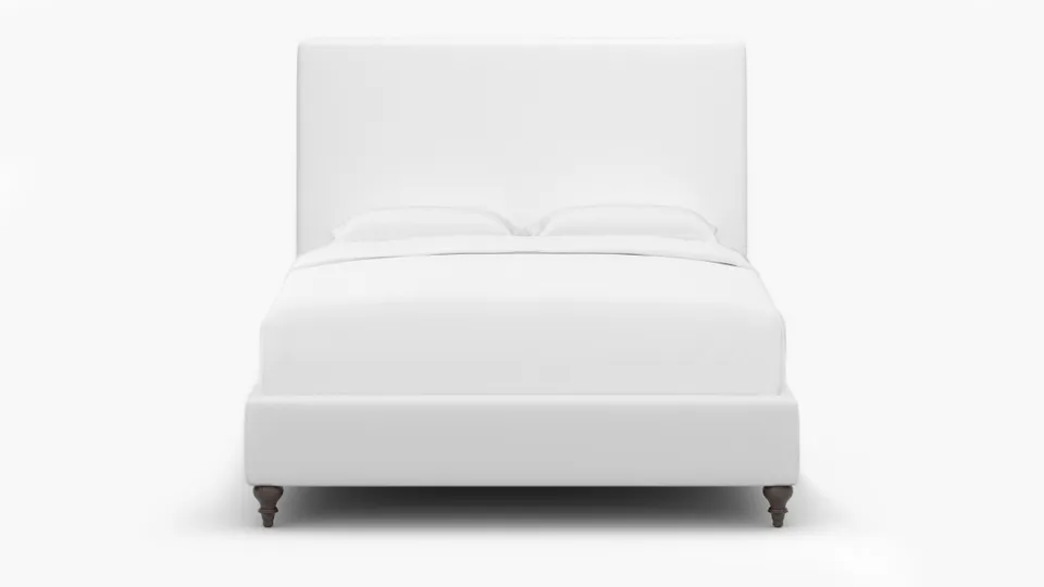 Classic Bed, White Twill, Espresso Traditional Turned Leg, Queen