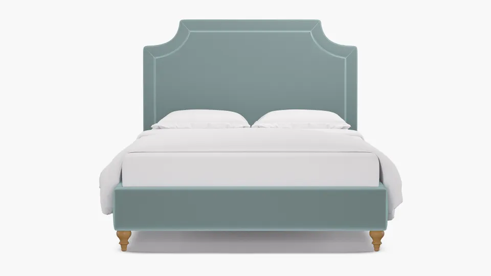 Deco Bed, Spa Performance Plush Velvet, Natural Traditional Turned Leg, King