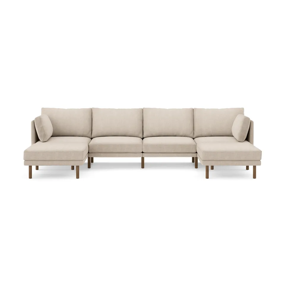 Field 6-Piece Sectional Double Lounger - Oatmeal - Performance Chenille / Walnut - Wood