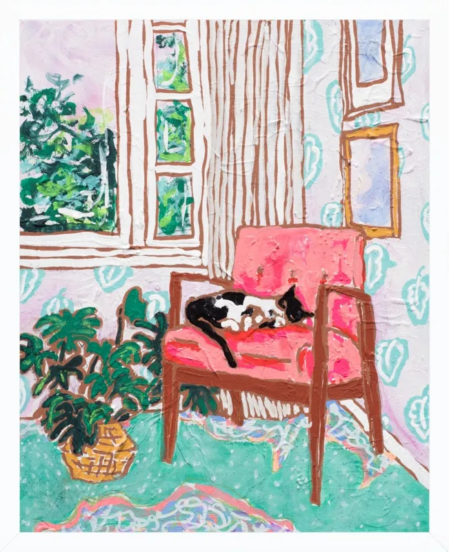 Cat Nap: Tuxedo Cat Napping in Mid-Century Chair by Lara Lee Meintjes for Artfully Walls