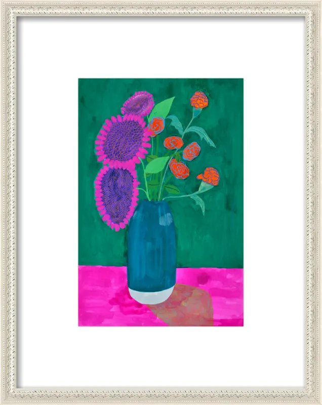 vase with sunflowers and carnations  by Christiane Drapela for Artfully Walls