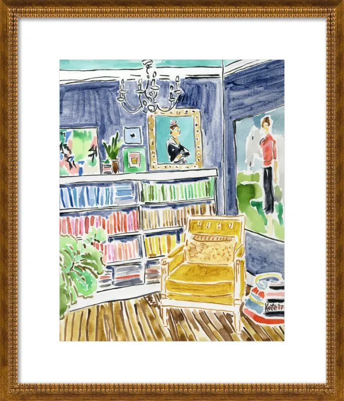 Bookshelf with Paintings by Kate Lewis for Artfully Walls