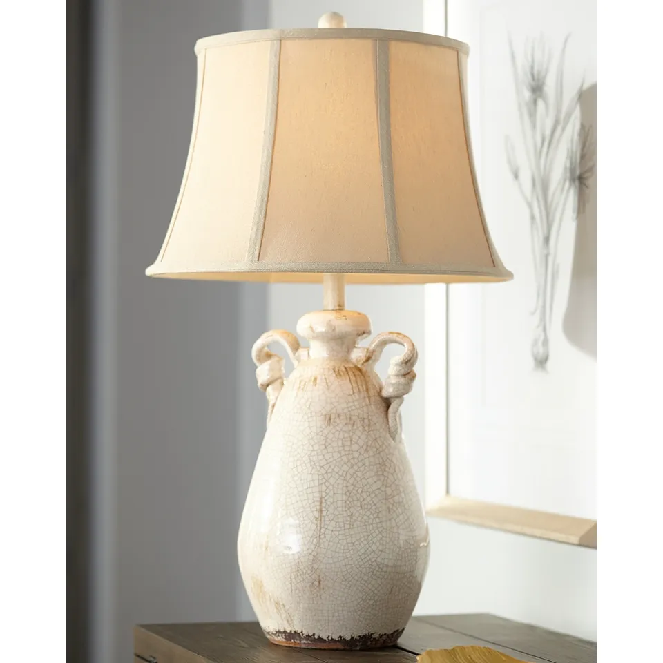 Regency Hill Isabella 28"  Ivory Ceramic Table Lamp with Dimmer