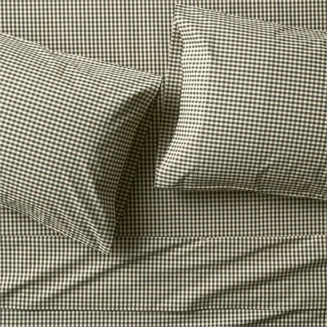 Favorite Washed Organic Cotton Ficus Green Gingham Full Bed Sheet Set