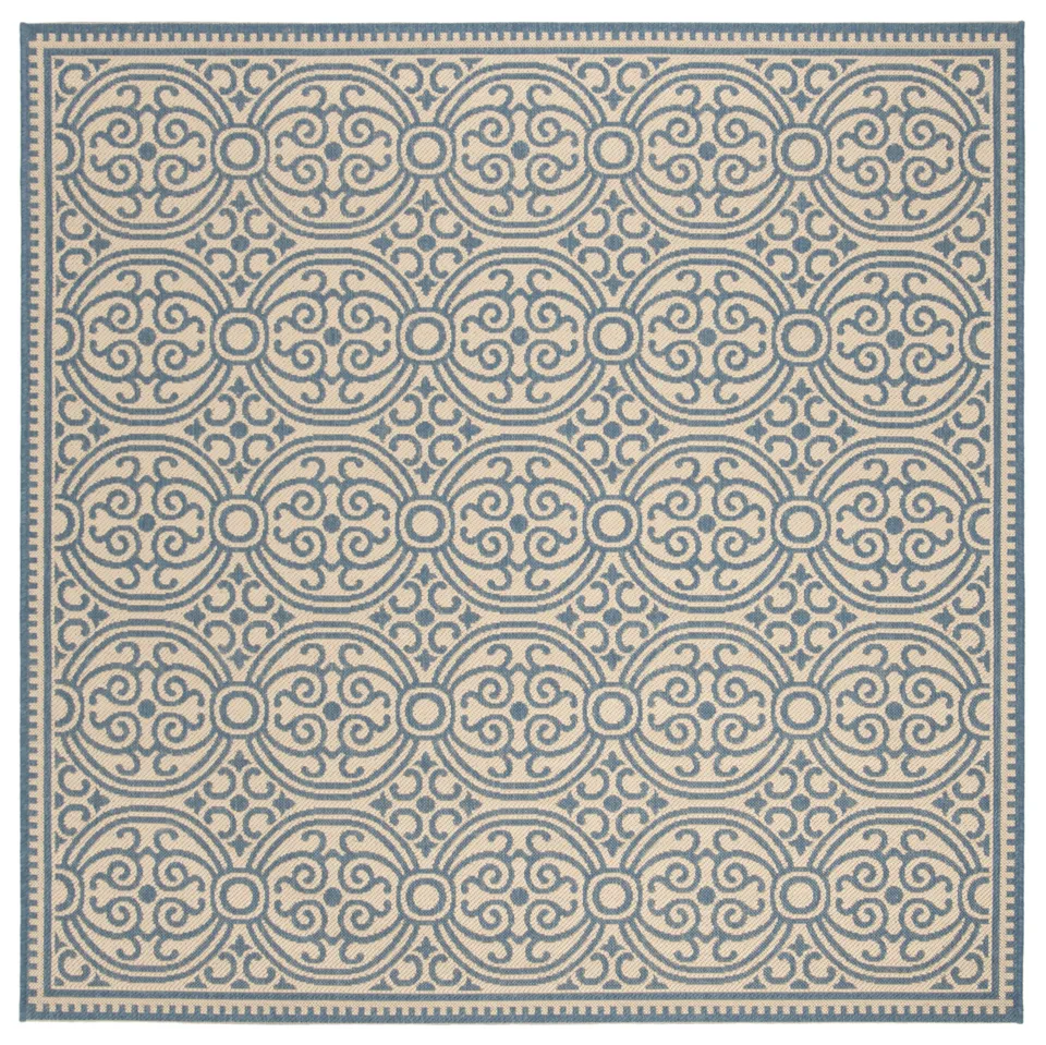 Arlo Home Indoor/Outdoor Woven Area Rug, LND134M, Blue/Cream,  6' 7" X 6' 7" Square