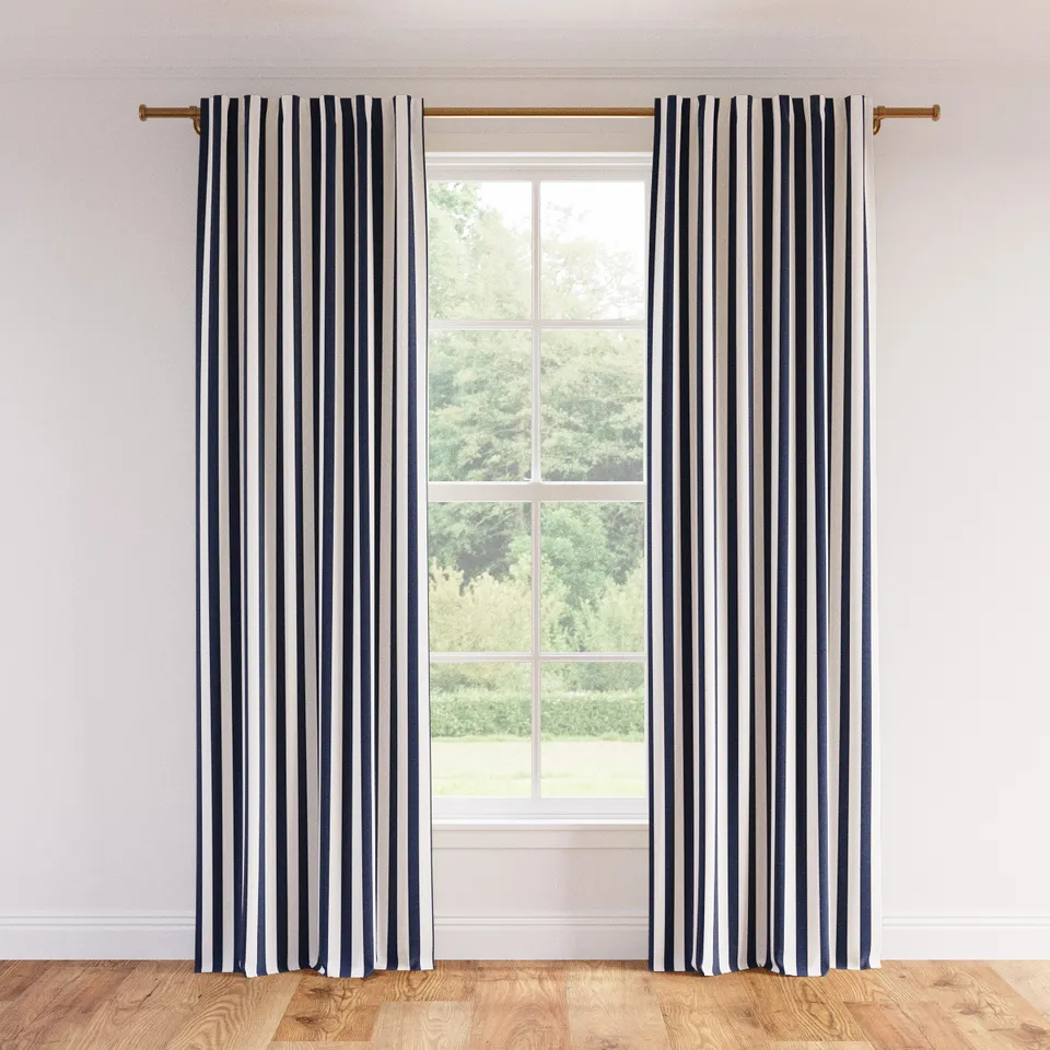 Printed Linen Curtain, Navy Cabana Stripe, 50" x 108", Privacy