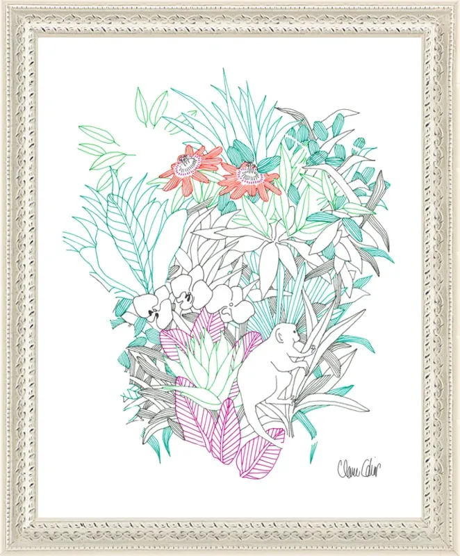 Passionflowers, orchids and the squirrel monkey  by Claire Colin for Artfully Walls