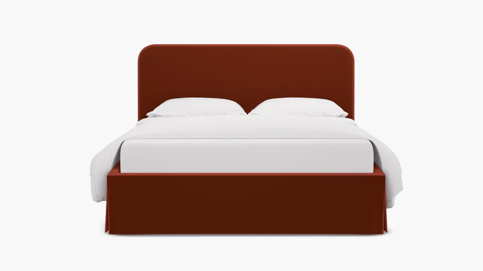 Skirted Platform Bed, Rust Performance Velvet, Twin