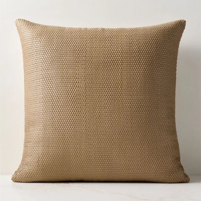 Benny Handwoven Natural Leather Throw Pillow With Feather-Down Insert 23"x23"