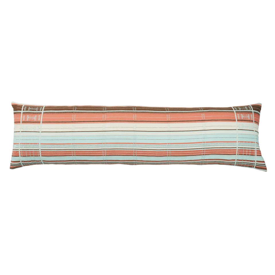 Rengma Tribal Sky Blue/ Coral Pillow Cover (13"X48" Lumbar)