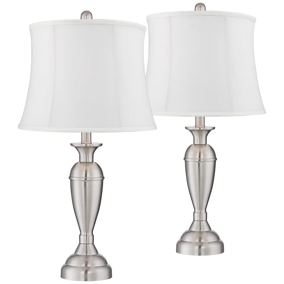 Regency Hill Blair 25" Brushed Nickel White Shade Table Lamps Set of 2