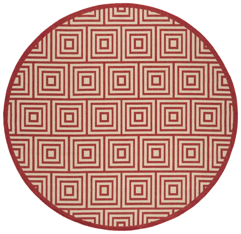 Arlo Home Indoor/Outdoor Woven Area Rug, LND173Q, Red/Cream,  6' 7" X 6' 7" Round