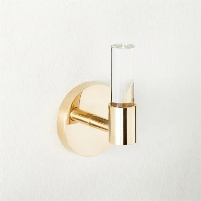 Flynn Crystal Unlacquered Brass Hook