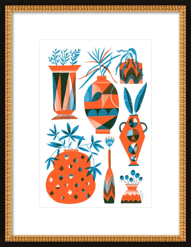 Risograph Vases: vermillion and pacific by Erin Wallace for Artfully Walls