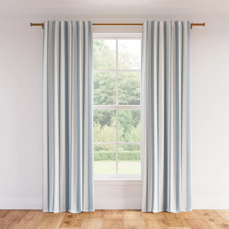 Printed Linen Curtain, French Blue Clarence Stripe, 50" x 84", Privacy