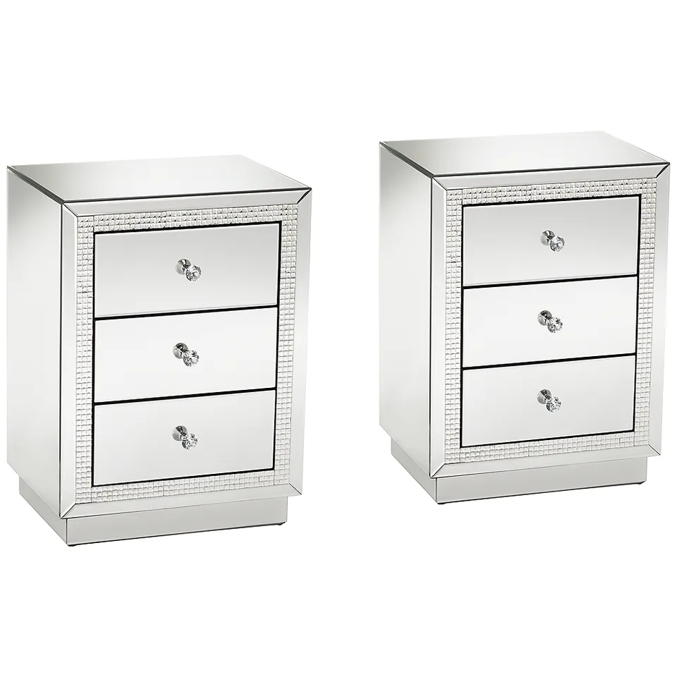 Karina 19" Wide 3-Drawer Beaded Mirrored Side Tables Set of 2