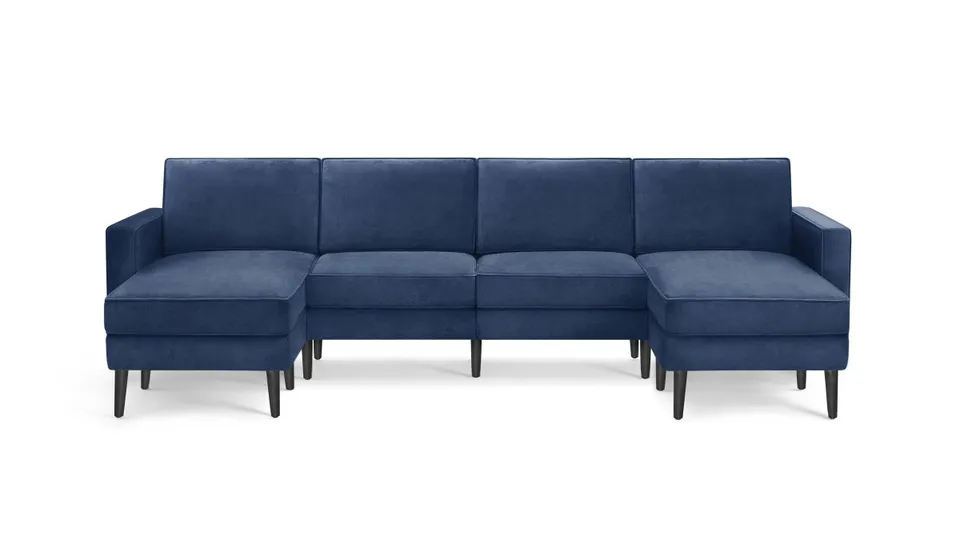 Nomad Velvet King Sofa with Double Reversible Chaise - Midnight - Performance Velvet / Ebony - Wood