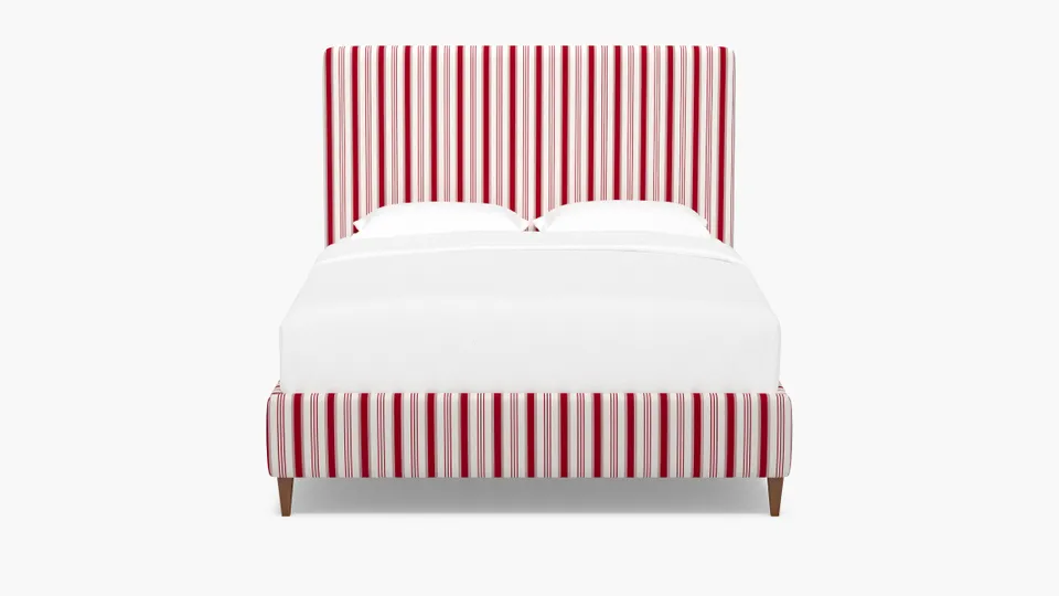 Classic Bed, Red Regency Stripe, Walnut Square Tapered Leg, Full