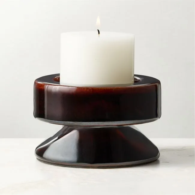 Conti Mocha Brown Ceramic Pillar Holder Short