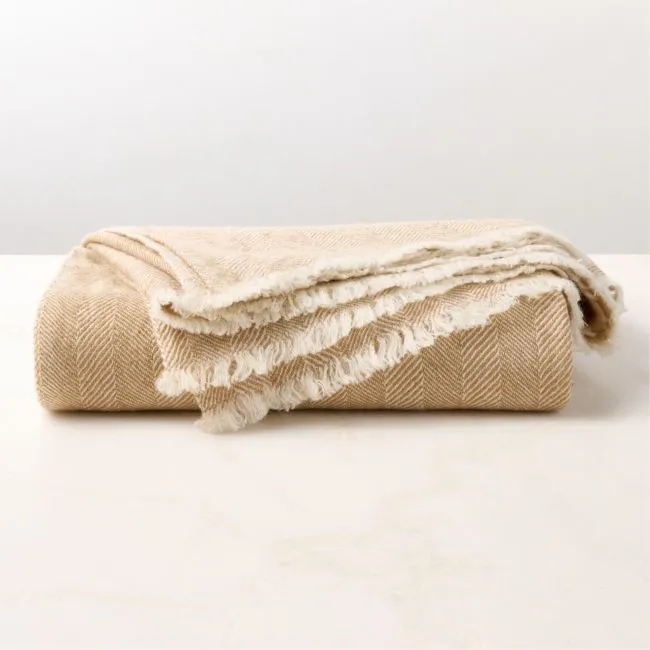 Ashwood Natural Herringbone Wool Throw Blanket 50"x70" by Todd Snyder