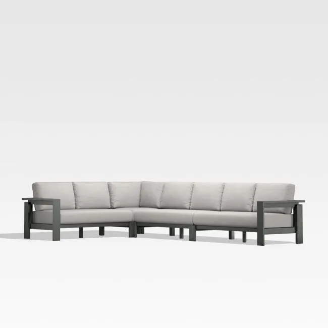 Walker 4-Piece L-Shaped Metal Outdoor Sectional Sofa with Cast Silver Sunbrella ® Cushions